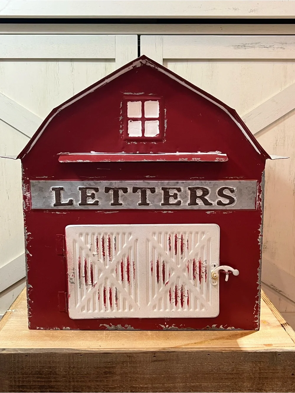 Vintage Ashland Red Barn Mailbox Metal Primitive Distressed Farmhouse Santa